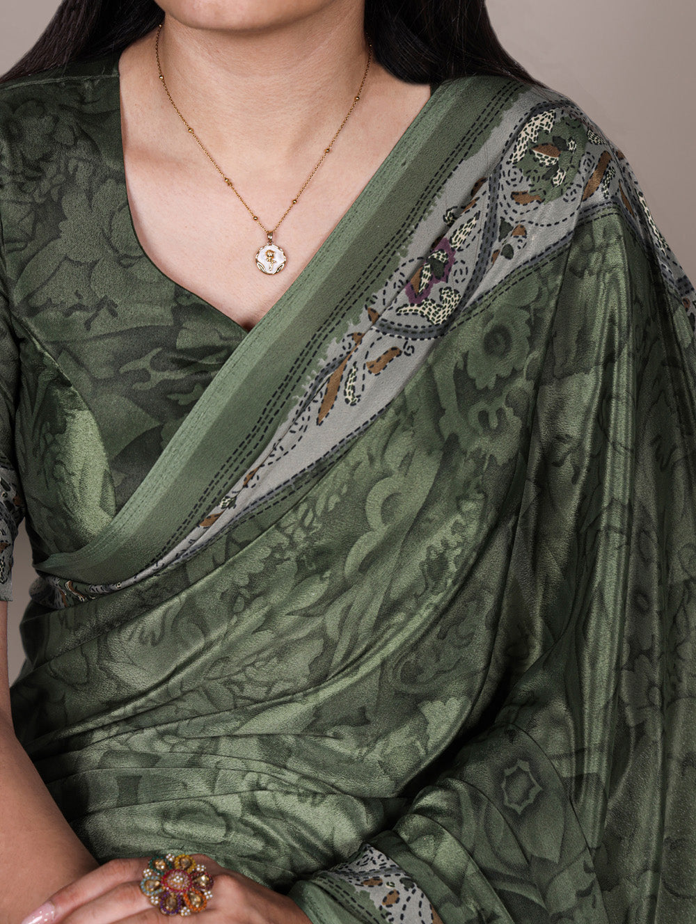 Lightweight mehendi green saree for festive wear