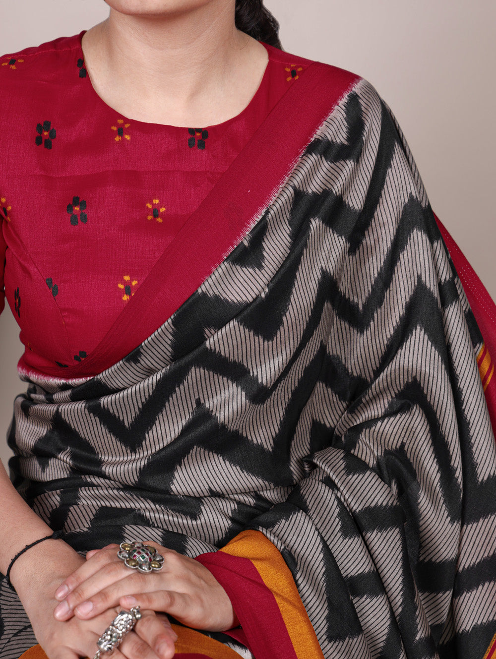 Black saree with matching blouse