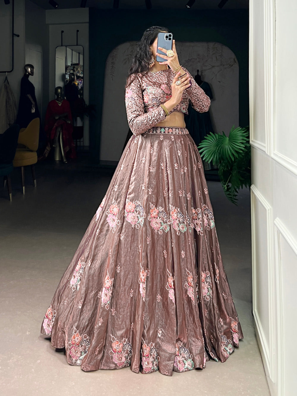 Onion color embroidered lehenga with blouse