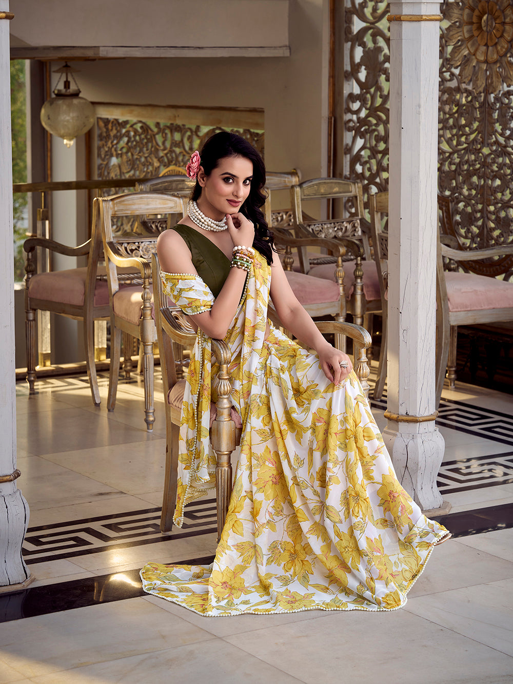 Soft marble saree with matching blouse fabric