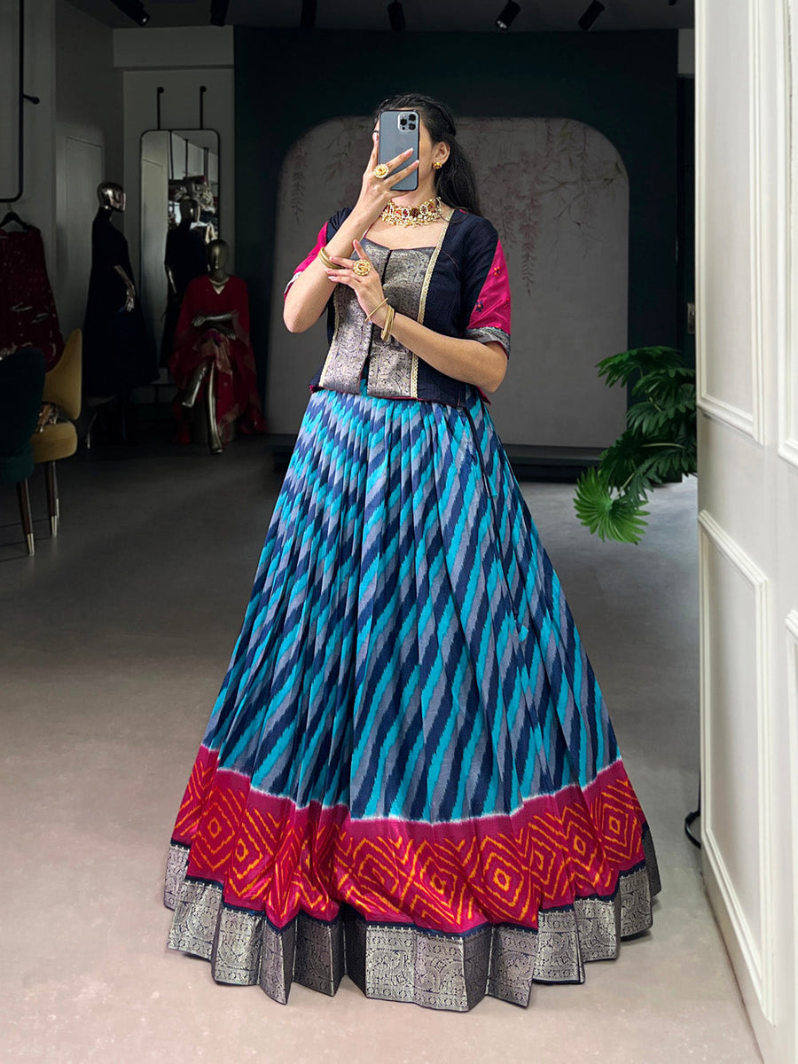 Firozi Tasar Silk Leheriya Print Lehenga Choli
