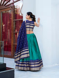 Firozi Color Plain With Zari Weaving Work border Pure Chanderi Lehenga Choli