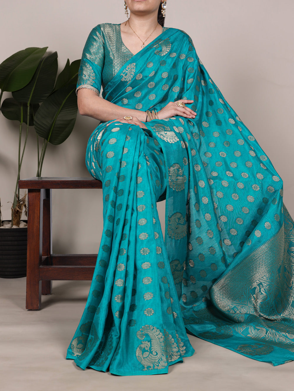 firozi roop silk saree with zari weaving
