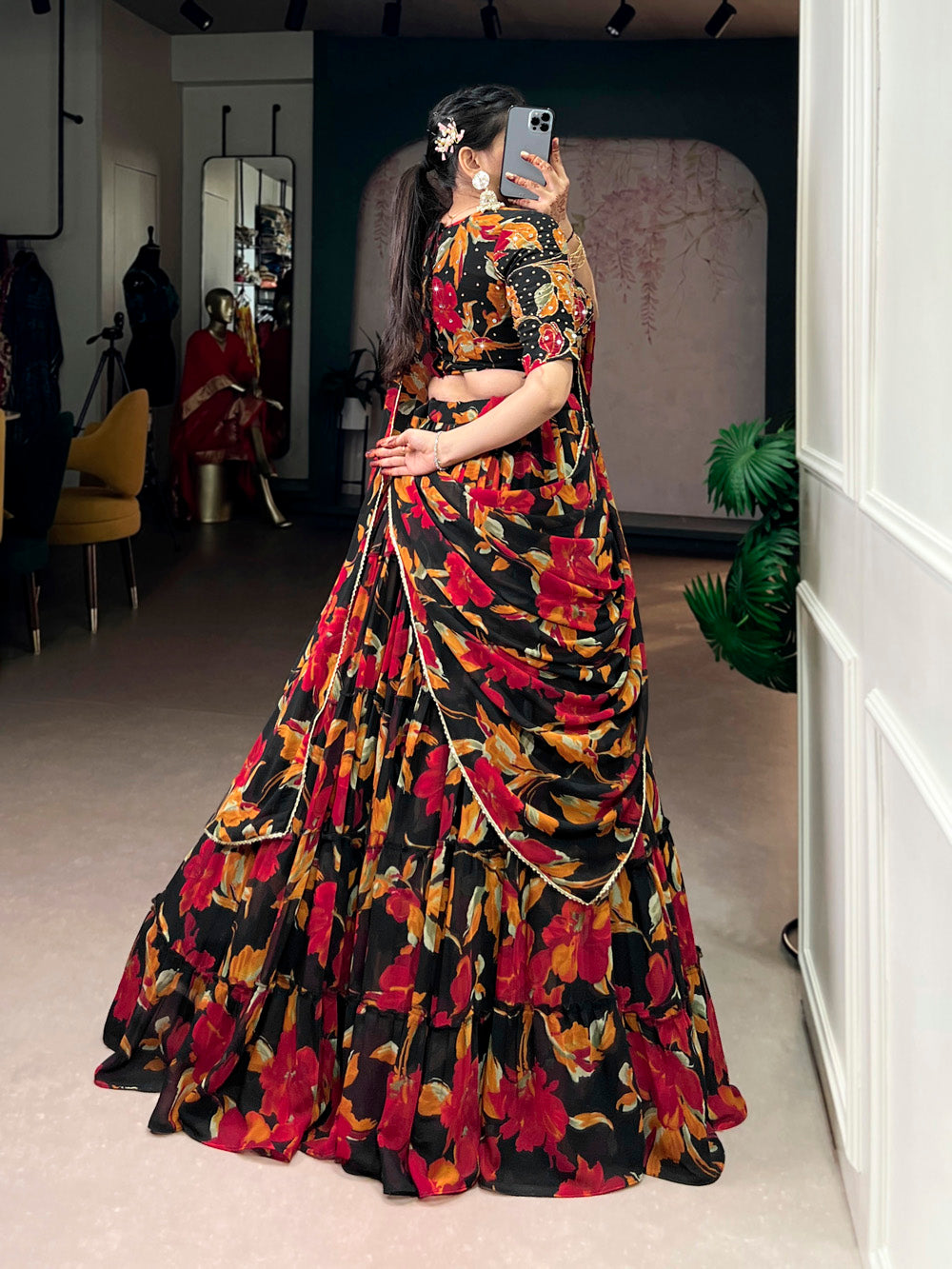 designer black festive lehenga choli