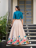 Off White Color Floral Printed Tussar Silk Co-ord Set Lehenga Choli