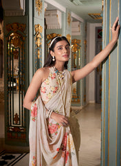 Elegant off white georgette festive saree