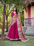 Pink Color Sequins And Thread Embroidery Work Vichitra Silk Lehenga