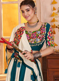 Designer multi-color chaniya choli with white dupatta for Navratri