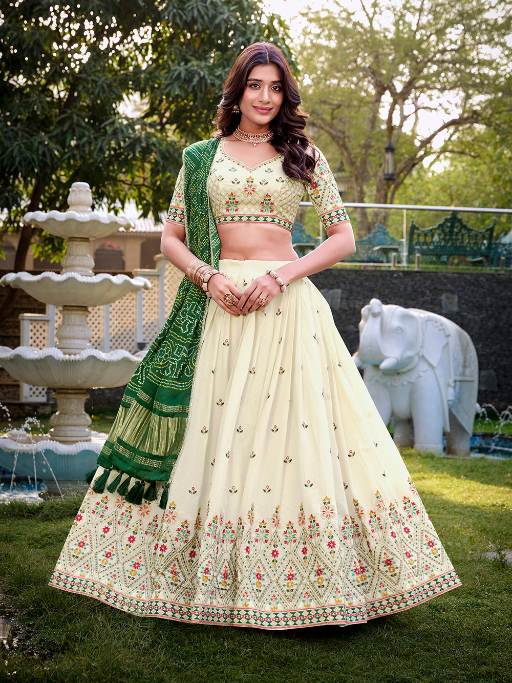 Square Design With Sequince And Thread Embroidery Work Khadi Cotton Lehenga Choli