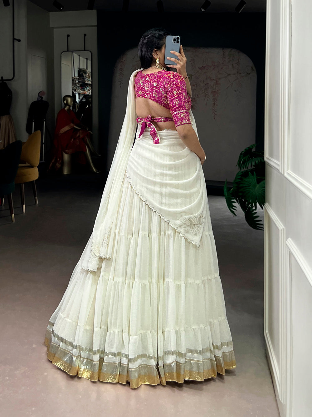 marble lehenga with foil work dupatta