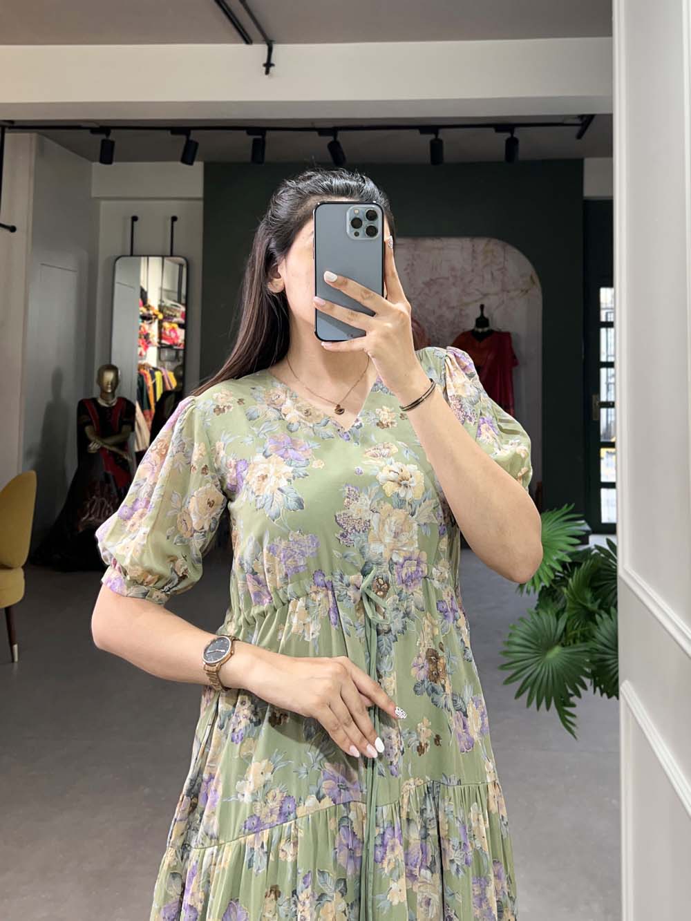 Pista Color Floral Print Georgette Dress