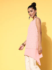 Georgette Printed Tunic in Soft Pink for Women