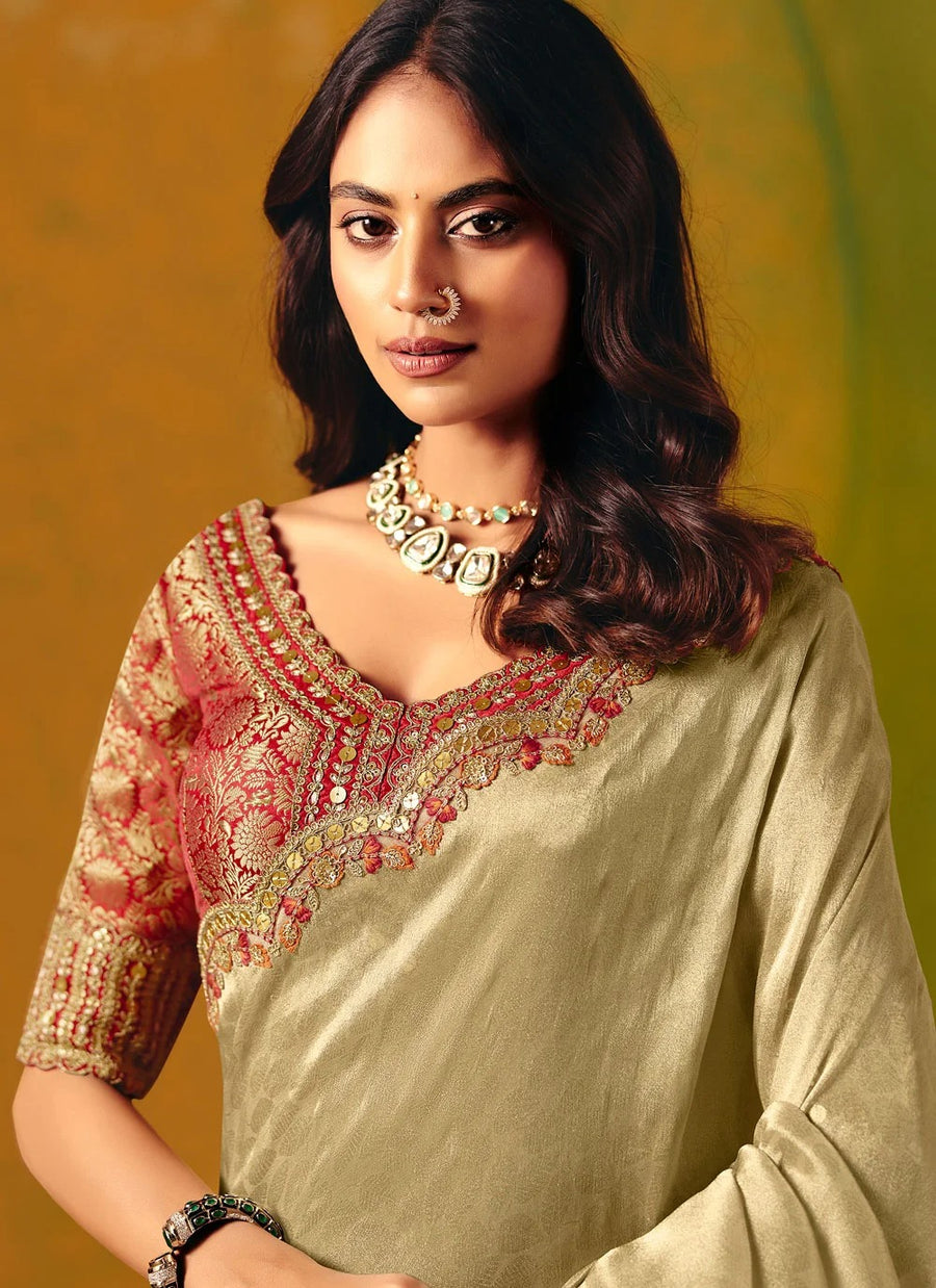 Gold Embroidered Wedding Saree for Women