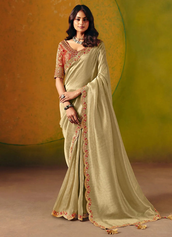 Gold Designer Zari Silk Saree for Wedding