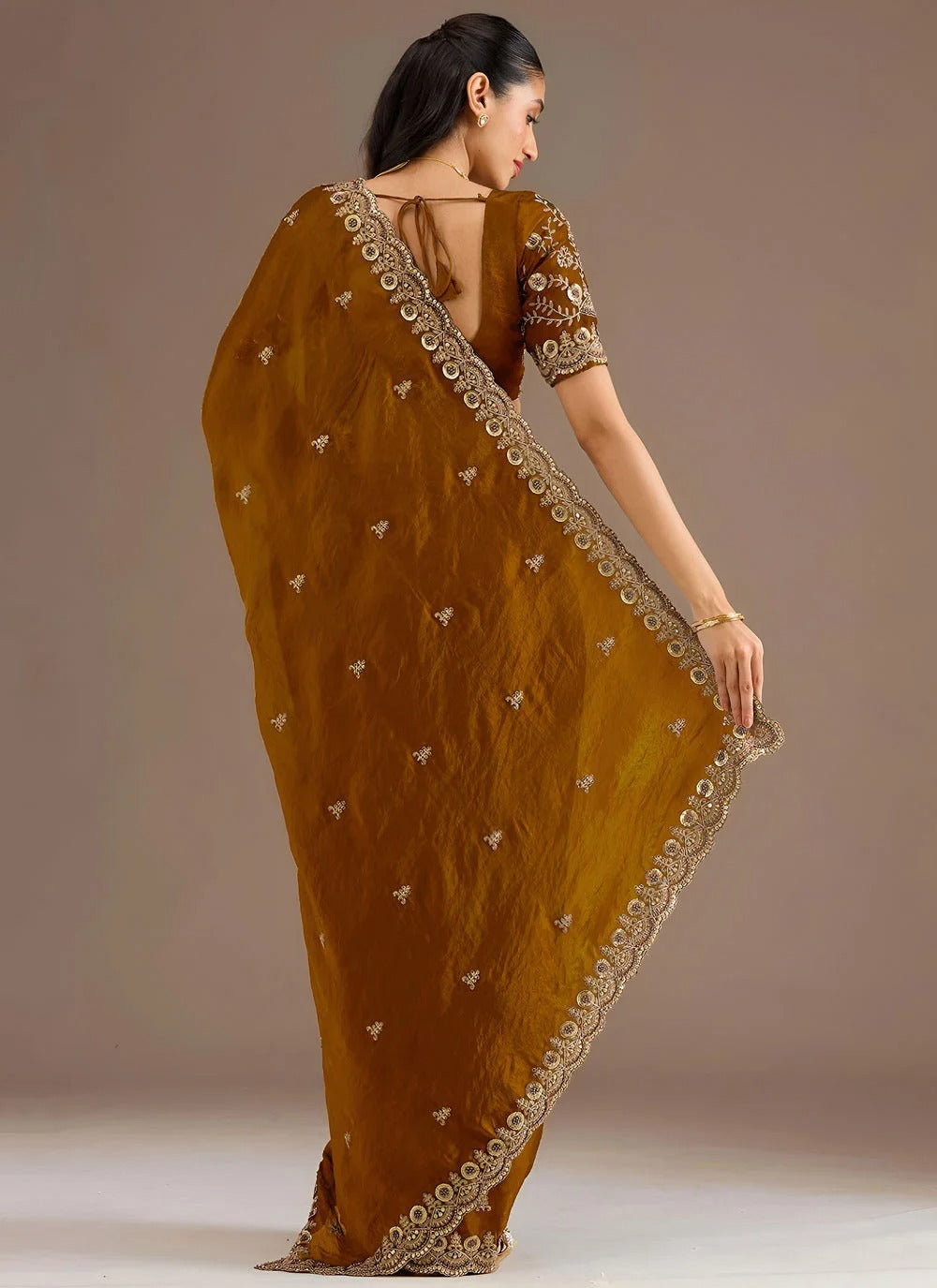 Premium Golden Wedding Wear Tissue Saree for Women