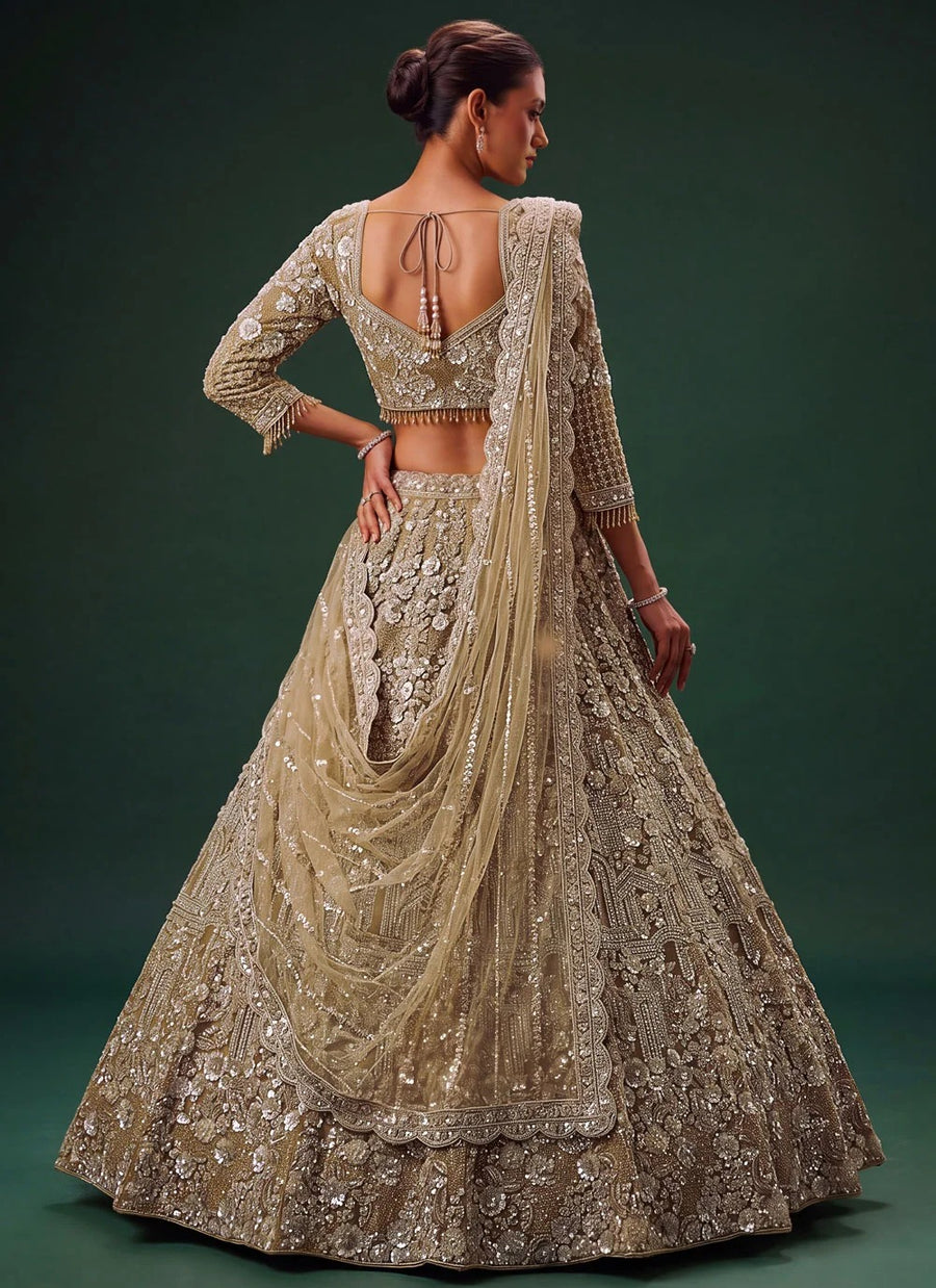 Golden Bridal Lehenga for Wedding Reception