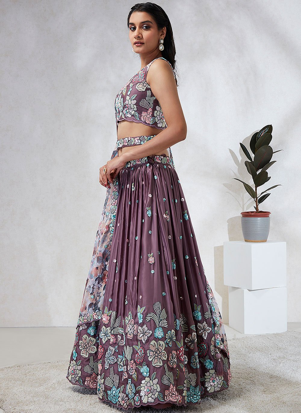 Gorgeous Lavender Poly Georgette Lehenga Choli With Sequins Embroidery