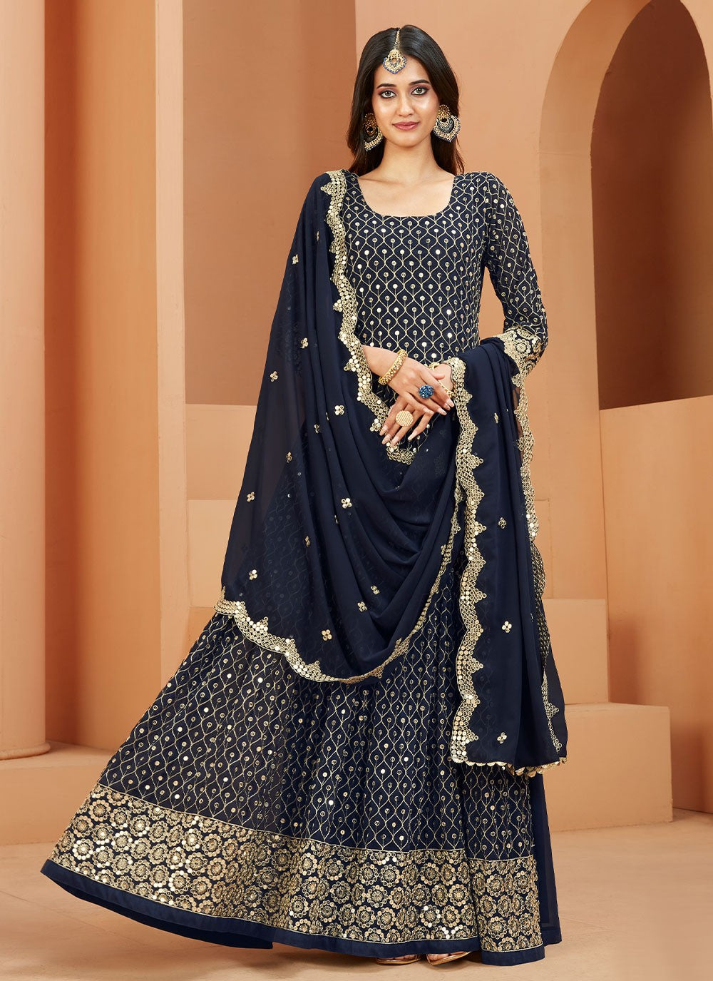 Gorgeous Navy Blue Anarkali Suit with Intricate Embroidery