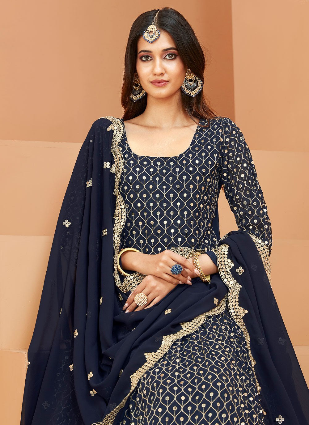 Gorgeous Navy Blue Anarkali Suit with Intricate Embroidery