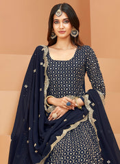 Gorgeous Navy Blue Anarkali Suit with Intricate Embroidery