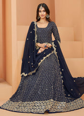 Gorgeous Navy Blue Anarkali Suit with Intricate Embroidery