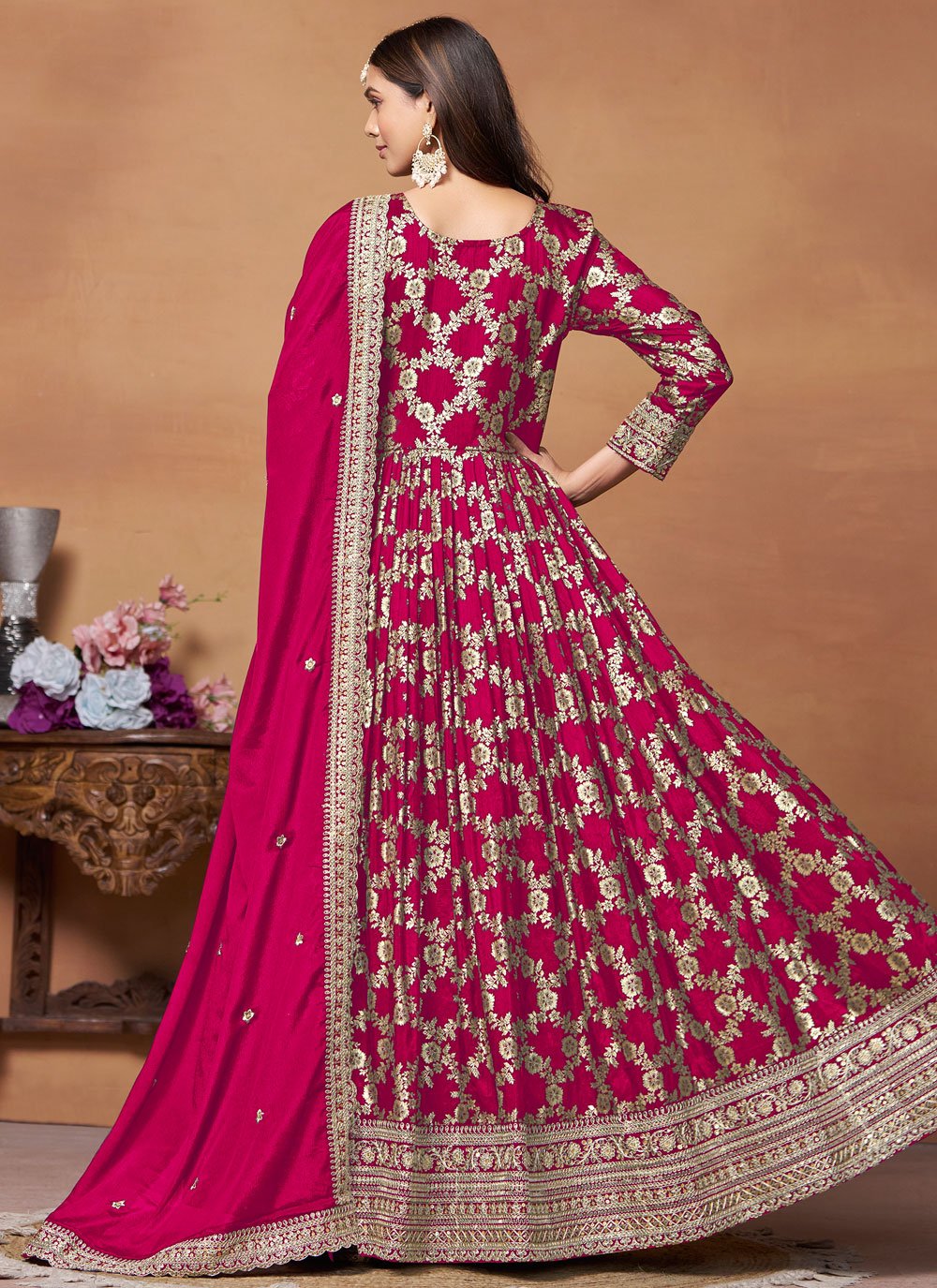 Gorgeous Rani Dola Jacquard Zari Anarkali Suit For Women