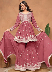 Gorgeous Rust Faux Georgette Sharara Suit with Santool Inner