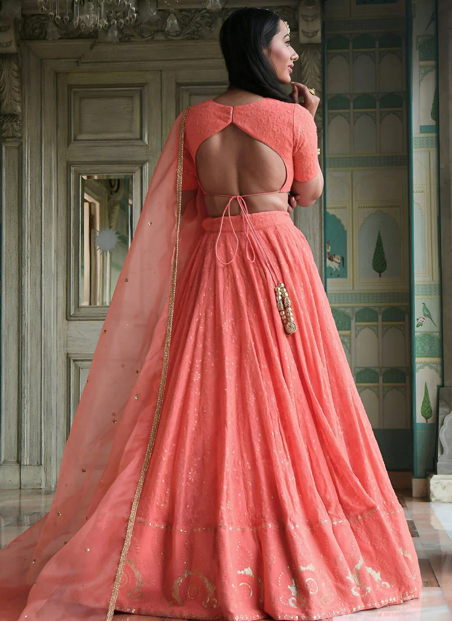 Sequins embroidered wedding function lehenga