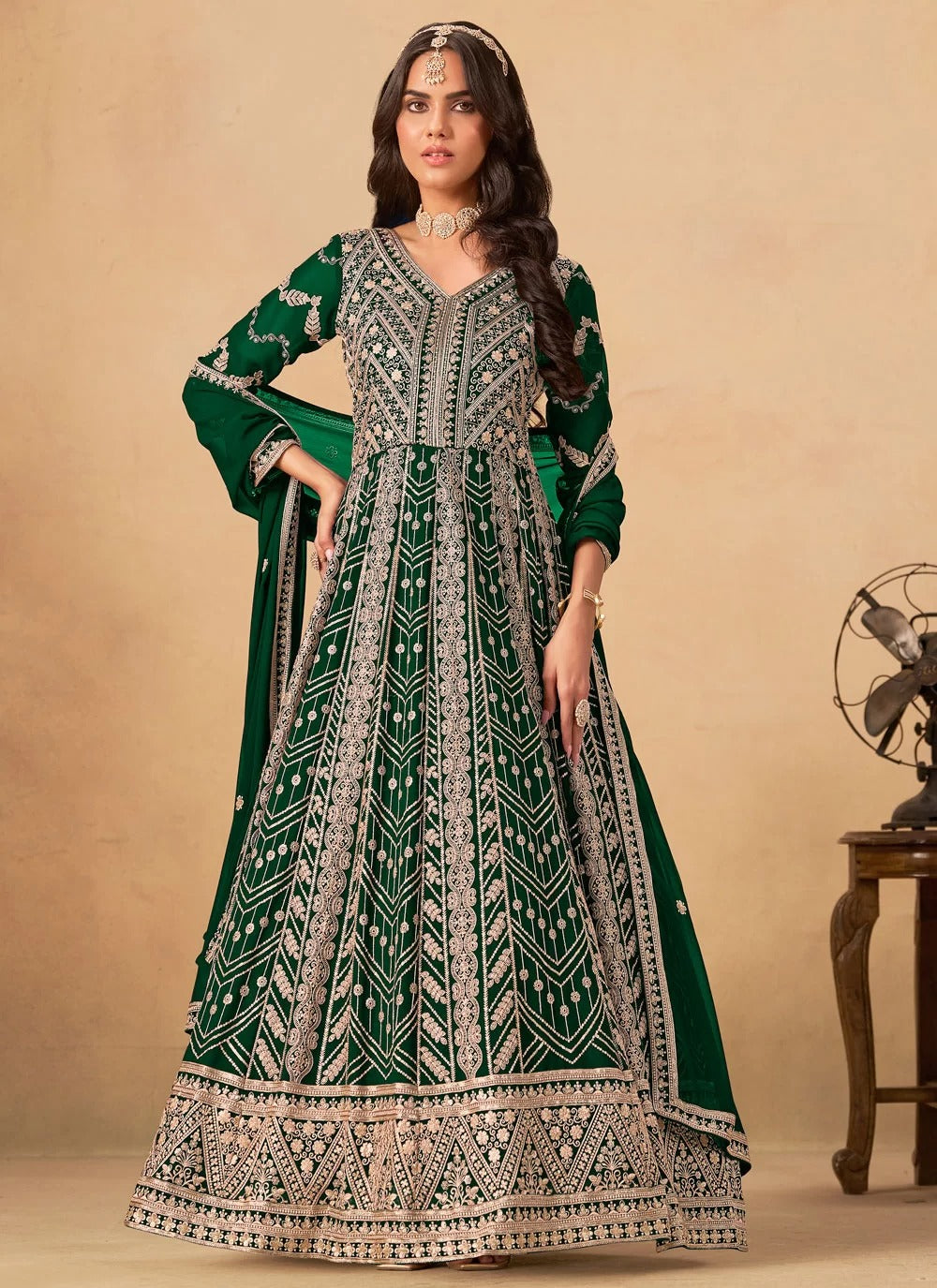 Green Abaya Style Suit | Faux Georgette Embroidered Dress – Front & Back Work