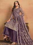 Graceful Purple Embroidered Net Sharara Suit With Net Dupatta