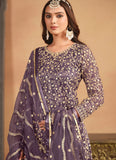 Graceful Purple Embroidered Net Sharara Suit With Net Dupatta
