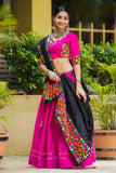 Graceful Rani Pink Pure Cotton Navratri Lehenga with Gota Lace and Gamthi Work Set