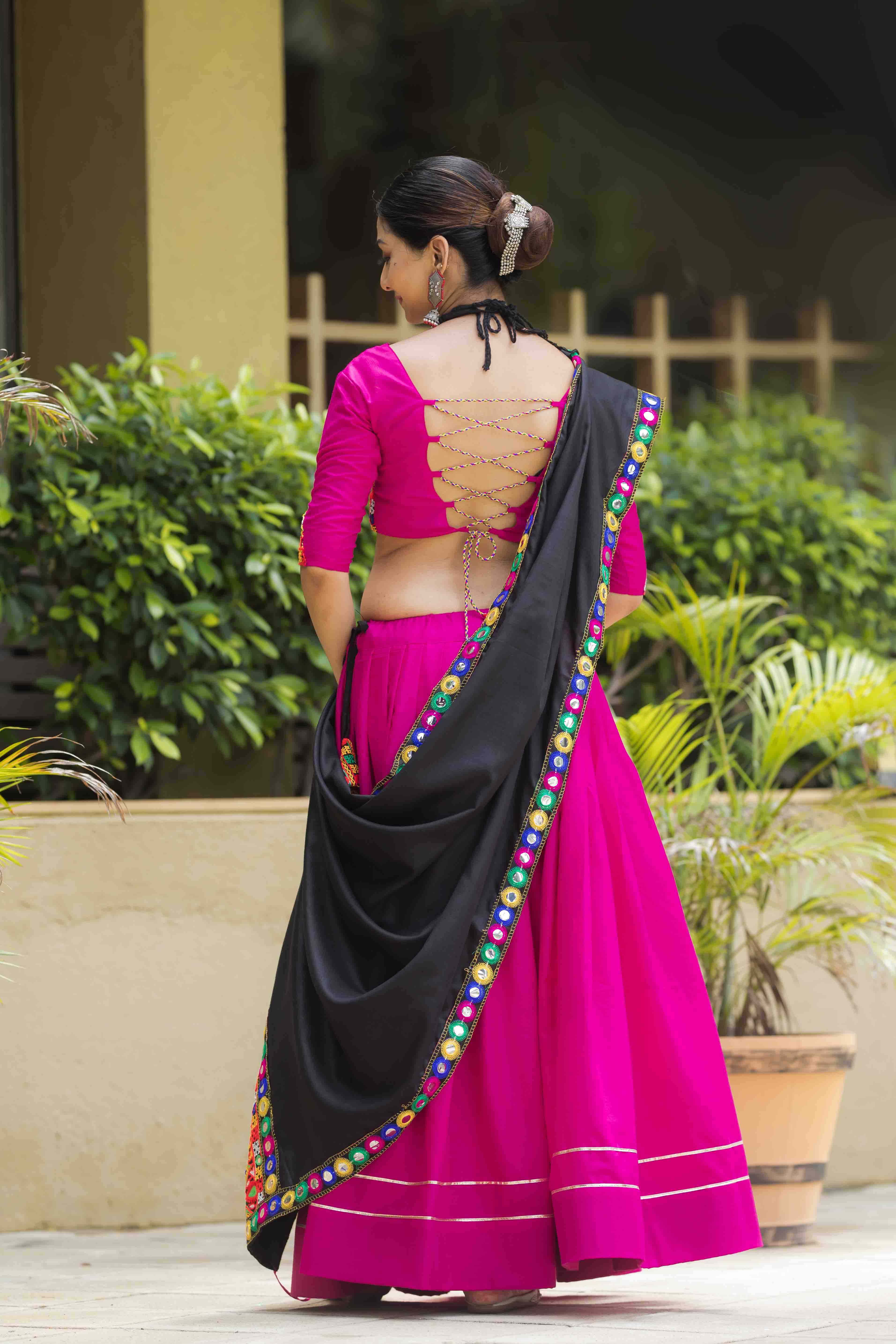 Graceful Rani Pink Pure Cotton Navratri Lehenga with Gota Lace and Gamthi Work Set