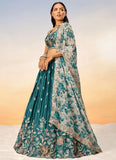 Graceful Teal Poly Chiffon Reception Wear Lehenga Choli with Net Dupatta