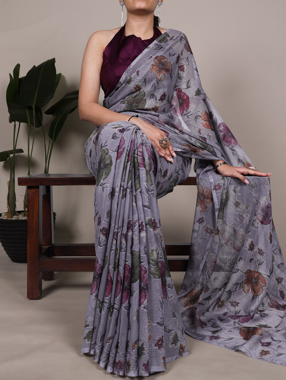 Grey lurex brasso saree