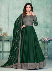 Green Art Silk Designer Anarkali Suit with Santool Bottom