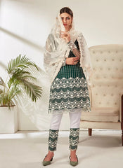 Green Butterfly Net embroidered Pant Style Suit