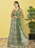 Green Color Chinnon Mirror zari and sequis work Indian wedding Lehenga