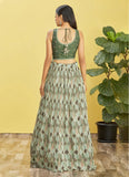 Green Color Chinnon Mirror zari and sequis work Indian wedding Lehenga