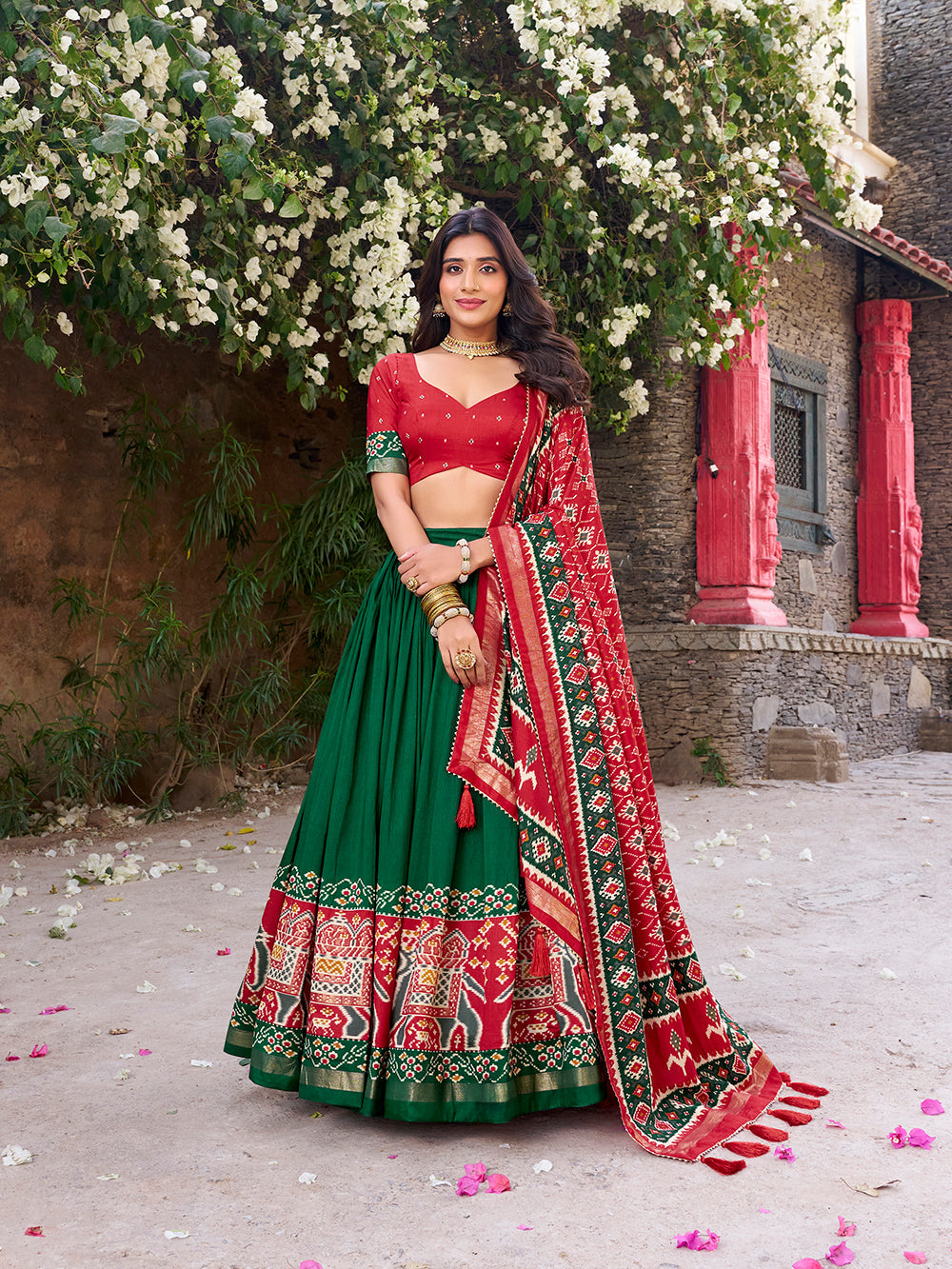 Traditional Patola print Tasar silk lehenga choli