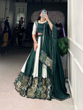 Green Color Plain And Printed With Paper Mirror Work Rayon Lehenga Choli