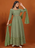 Green Color Readymade Embroidered Indian Gown