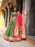 Green Color Wedding Wear Simmer Organza Lehenga