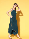 Green Crepe Solid Kurta Palazzo Set With Dupatta