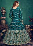 Green Designer Heavy Embroidery Art Silk Anarkali Gown Suit 