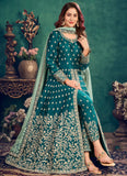 Green Designer Heavy Embroidery Art Silk Anarkali Gown Suit 