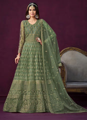 Green Designer Net Sequins Embroidered Anarkali salwar Suit
