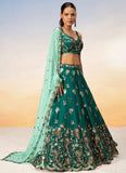 Green Designer Sequins and Coding thread Embroidery Work Bridesmaid Lehenga