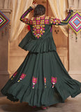 Green Embroidered Navratri Traditional Dress In Rayon