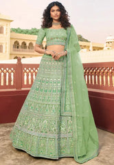 Green Embroidered Organza Indian Wedding Lehenga